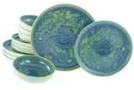 CreaTable Yuki Gr&uuml;n-blau Tellerset 12-tlg Steinzeug