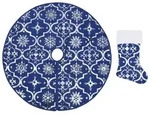 vidaXL Luxus-Weihnachtsbaumdecke mit Socke Blau 90 cm Stoff