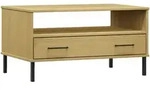 vidaXL Couchtisch OSLO mit Metallbeinen Braun 85x50x45 cm Massivholz