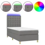 vidaXL Boxspringbett mit Matratze & LED Dunkelgrau 100x200 cm Stoff