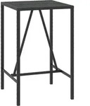 vidaXL Bartisch mit Glasplatte Schwarz 70x70x110 cm Poly Rattan