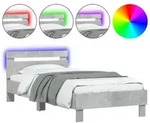 vidaXL Bettgestell mit Kopfteil und LED-Leuchten Betongrau 100x200 cm