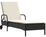 vidaXL Sonnenliege mit Rollen und Auflage Schwarz Poly Rattan