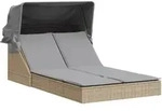vidaXL Doppel-Sonnenliege mit Dach und Auflagen Beige Poly Rattan