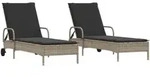 vidaXL Sonnenliegen mit Auflagen 2 Stk. Hellgrau Poly Rattan