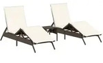 vidaXL Sonnenliegen 2 Stk. mit Tisch Braun Poly Rattan