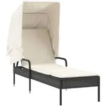 vidaXL Sonnenliege mit Dach Schwarz Poly Rattan