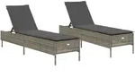 vidaXL Sonnenliegen mit Auflagen 2 Stk. Grau Poly Rattan