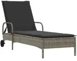 vidaXL Sonnenliege mit Rollen und Auflage Grau Poly Rattan
