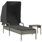 vidaXL Sonnenliege mit Dach und Tisch Grau Poly Rattan