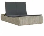 vidaXL Doppel-Sonnenliege mit Kissen Hellgrau Poly Rattan