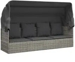 vidaXL Outdoor-Loungebett mit Dach und Kissen Grau Poly Rattan