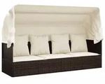 vidaXL Outdoor-Loungebett mit Dach und Kissen Braun Poly Rattan
