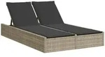 vidaXL Doppel-Sonnenliege mit Kissen Hellgrau Poly Rattan