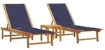 vidaXL Sonnenliegen 2 Stk. mit Tisch Blau Massivholz Akazie Textilene