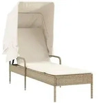 vidaXL Sonnenliege mit Dach Beige Poly Rattan