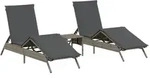 vidaXL Sonnenliegen 2 Stk. mit Tisch Grau Poly Rattan