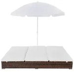 vidaXL Outdoor-Loungebett mit Sonnenschirm Poly Rattan Braun