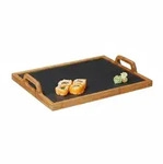 Relaxdays Serviertablett, Schieferplatte, 2 Henkel, Schiefer, Deko Accessoire,