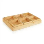 Relaxdays Snackschalen Set, mit Serviertablett, Bambus, 6 Sch&auml;lchen, f&uuml;r Chips,