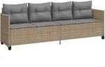 vidaXL Sonnenliege mit Kissen Beige Poly Rattan