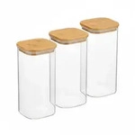 Relaxdays Vorratsgl&auml;ser mit Bambusdeckel, 3er Set, eckige Vorratsdosen aus Glas,