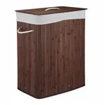 Relaxdays W&auml;schekorb Bambus mit Deckel, rechteckiger W&auml;schesammler, 2 F&auml;cher, 95 l