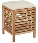 Relaxdays W&auml;schekorb mit Sitz, Walnussholz, Stoff, 35 l W&auml;schesammler, HBT: