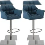 CLP 2er Set Barhocker Damaso Stoffbezug edelstahl/blau