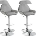 CLP 2er Set Barhocker Braga Samt grau/Metall in Chromoptik