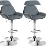 CLP 2er Set Barhocker Braga Samt dunkelgrau/Metall in Chromoptik