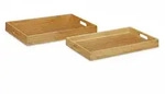 Relaxdays Serviertablett Bambus 2er-Set, erh&ouml;hter Rand, Griffl&ouml;cher, 45 x 42...