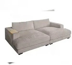 KAWOLA Big Sofa MADELINE mit Holztablett natur f&uuml;r Armlehne Cord taupe