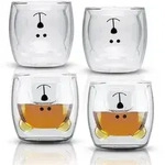 Intirilife 4x Doppelwandiges Thermo Glas Set in 230 ml im B&auml;ren Design -