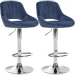 CLP 2er Set Barhocker Milet Samt Samt HBT: 85x47x48 cm Metall in Chromoptik blau