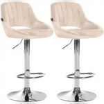 CLP 2er Set Barhocker Milet Samt Samt HBT: 85x47x48 cm Metall in Chromoptik creme