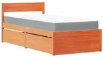 vidaXL Bett mit Schubladen und Matratze Wachsbraun 100x200 Massivholz