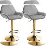 CLP 2er Set Barhocker Braga Gold Samt grau