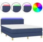 vidaXL Boxspringbett mit Matratze & LED Blau 140x200 cm Stoff
