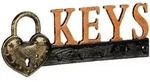 Relaxdays Schl&uuml;sselbrett, 5 Haken, Vorh&auml;ngeschloss & Keys-Schriftzug, Gusseisen,