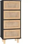 vidaXL Sideboard Schwarz 40x30x90cm Massivholz Kiefer und Natur-Rattan