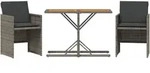 vidaXL 3-tlg. Bistro-Set mit Kissen Grau Poly Rattan