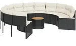 vidaXL Gartensofa mit Tisch und Kissen Rund Schwarz Poly-Rattan