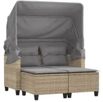 vidaXL Gartensofa 2-Sitzer mit Dach und Hockern Beige Poly Rattan