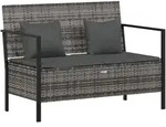 vidaXL Gartenbank 2-Sitzer mit Kissen Grau Poly Rattan