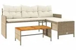 vidaXL Gartensofa in L-Form mit Tisch und Kissen Beige Poly Rattan