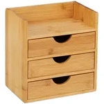 Relaxdays Schreibtisch Organizer, Ablage, 3 Schubladen, f&uuml;r B&uuml;routensilien, Bambus