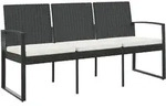 vidaXL Gartenbank 3-Sitzer mit Kissen Schwarz PP-Rattan