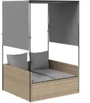 vidaXL Doppel-Sonnenliege mit Dach und Vorh&auml;ngen Beige Poly Rattan