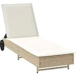 vidaXL Sonnenliege mit Rollen und Auflage Beige Poly Rattan